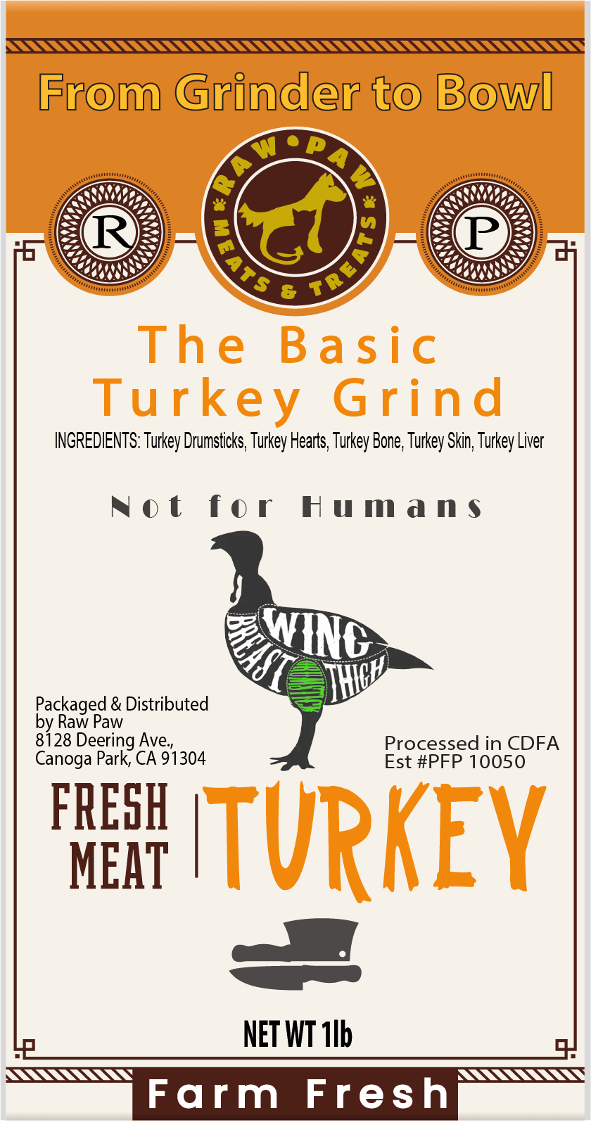 Original Raw Turkey Whole Parts Drumstick Grind - Raw Paw